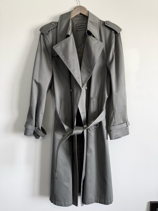 Eaton Other - Eaton Vintage Grey Trench Coat - Classic Double-Breasted with Plaid Lining